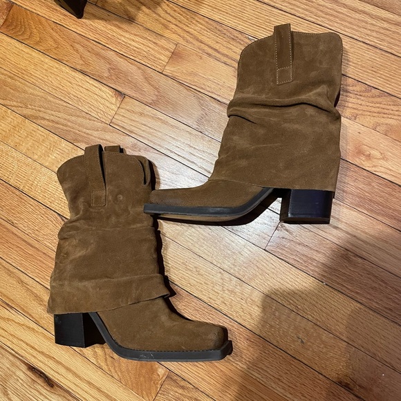 PIA CHESTNUT SUEDE Fold over chunky square block Western Pullover Riding Biker - Picture 4 of 10